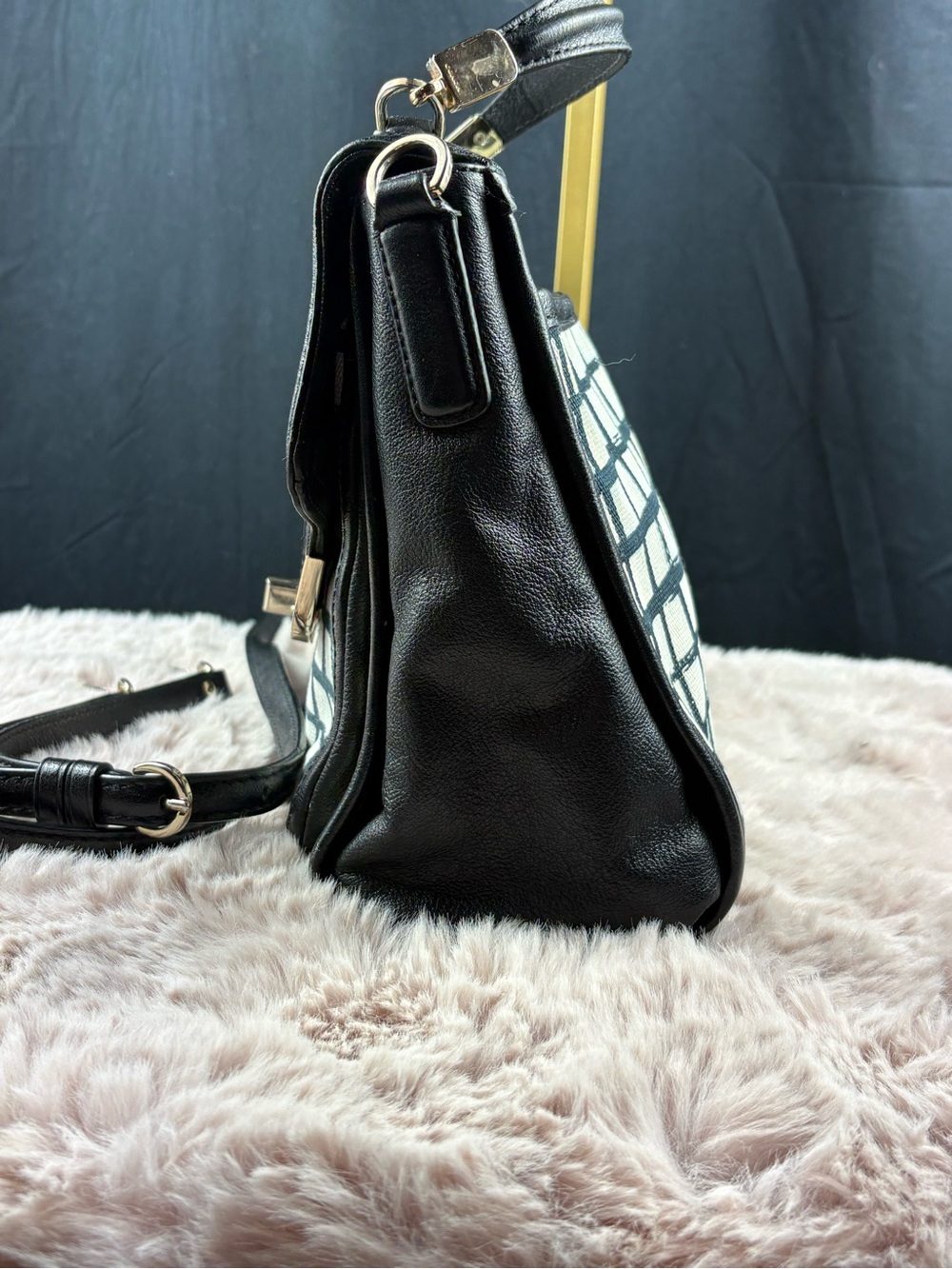 Coach Madison Small Sadie Flap Satchel Crossbody Black White Grid - Picture 6 of 11